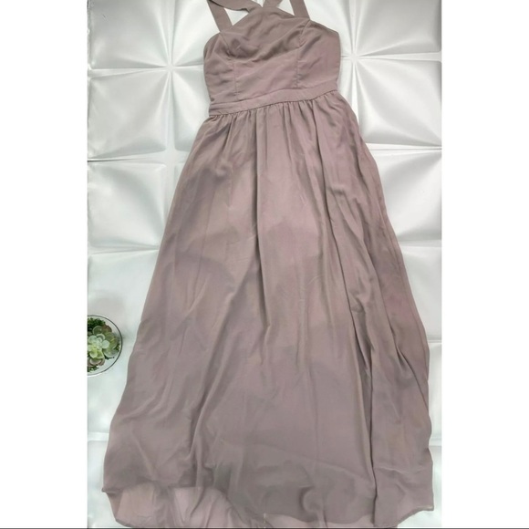 Lulus Sz M Taupe Romantic Long Formal Gown Maxi Dress Georgette Mod Halter - Picture 7 of 11